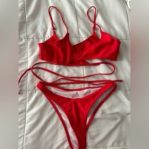 Red Cris Cross Scrappy Swimsuit Women’s Small Bikini Set